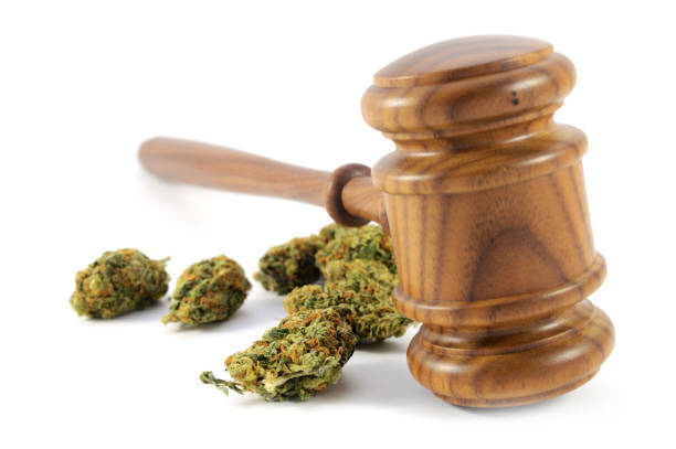 Medizinisches Cannabis - Detailansicht Richterhammer und Marihuana